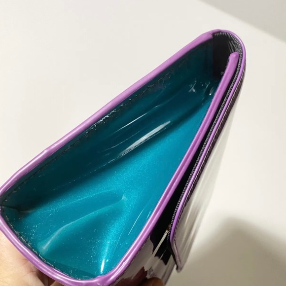 Marc Jacobs Cosmetic Case Purple Teal Lined Button Closure Make-Up Bag Clutch - Picture 7 of 11
